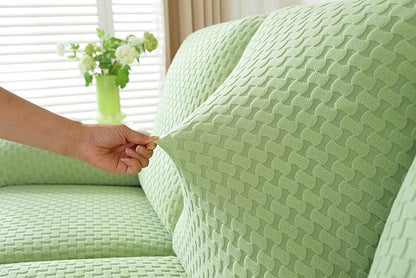 vctops 6 Pieces Jacquard Plush Recliner Loveseat Slipcover Stretch Soft Sofa Couch Cover Anti-Slip Solid Color Furniture Protector with Elastic Bottom for Kids Cats Dogs(Green,2 Seat)