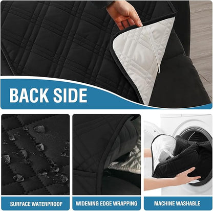 H.VERSAILTEX 100% Waterproof Couch Covers for Reclining Couches Reversible Recliner Chair Covers Furniture Protector with Elastic Straps for Pets Kids Sitting Width Up to 23" (Recliner, Black/Beige)