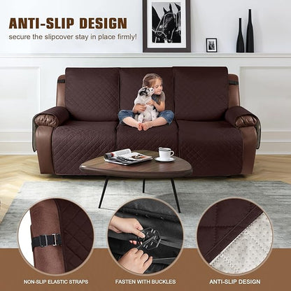KinCam Waterproof Recliner Sofa Cover, Non-Slip Reclining Couch Covers for 3 Seat, Recliner Couch Cover Furniture Protector with Elastic Straps for Pets, Kids, Coffee