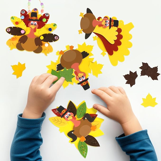 24Pcs Thanksgiving Crafts for Kids - Fall Turkey DIY Felt Art Kits Bulk Toys for Classroom Activities Party Games Ages 3-5, 4-8, 8-12