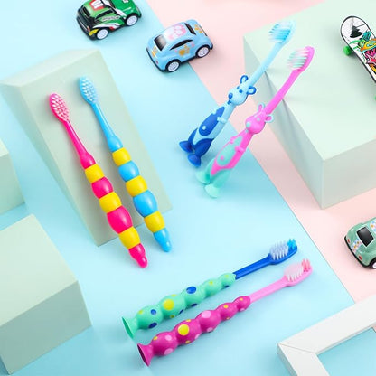 36 Pieces Toddler Toothbrush Bulk Kids Toothbrush Pack Manual Baby Toothbrushes with Covers Suction Cup Toothbrush Lovely Soft Bristle Animal Toothbrush for Kids Sensitive Teeth
