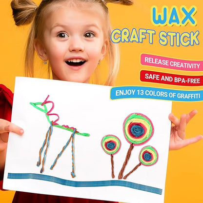 CALPALMY Wax Craft Sticks 800PCS - 13 Neon Colors of 6" Bendable Waxed Yarn Sticks Purple Travel Kit - DIY Craft Sticks for Kids' Road Trip, Partty and School Project Supplies