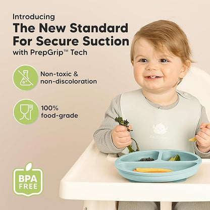 KeaBabies Suction Plates for Baby, Toddler - 3-Pack 100% Silicone Toddler Plates, Divided Baby Plates with Suction, Silicone Plates for Baby, Kids, BPA-Free, Microwave, Dishwasher Safe (Pastel Sky)