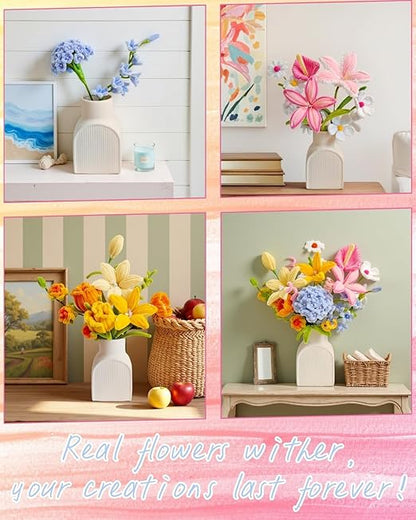 500 Pcs Dopamine Colors Pipe Cleaners Flower kit,Chenille Stems for DIY Art Projects Creative Gift,Pipe Cleaners Craft with tutoria,Pearls,Pompoms,Green Floral Wires,Gardening Tape,Stamen