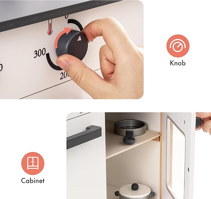 ROBUD Wooden Play Kitchen, Kids Kitchen Playset with Realistic Design, Toy Kitchen Gift for Boys and Girls, Age 3+