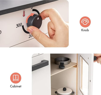 ROBUD Wooden Play Kitchen, Kids Kitchen Playset with Realistic Design, Toy Kitchen Gift for Boys and Girls, Age 3+