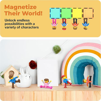 PicassoTiles Magnetic 4 Family Action Figures Toddler Toy Magnet Expansion Pack Educational Add-on STEM Learning Kit Toys Pretend Playset for Construction Building Block Tiles Child Brain Development