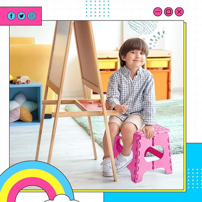 Delxo Folding Step Stool,11 Inch Non-Slip Foldable Step Stools for Kids and Adults,Portable Foldable Step Stool Lightweight Small Folding Stool with Handle for Kitchen Bathroom in Pink,1 Pack