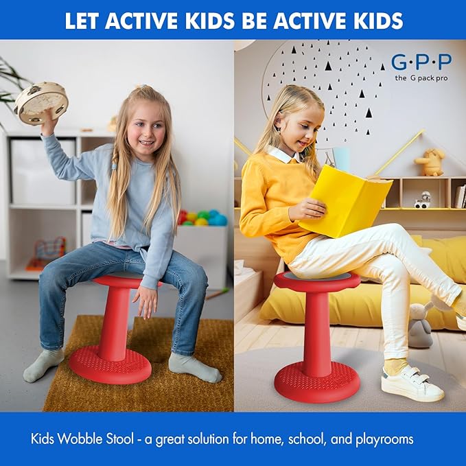 Gpack-pro Kids Wobble Stool 2-Pack – Improves Focus Attention – Non-Slip Base - Wiggle Chair Active Flexible Seating for Preschool Kindergarten Elementary School 17.7-Inch High (Red)