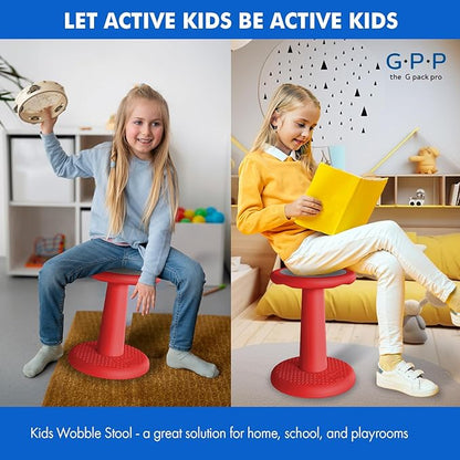 Gpack-pro Kids Wobble Stool 2-Pack – Improves Focus Attention – Non-Slip Base - Wiggle Chair Active Flexible Seating for Preschool Kindergarten Elementary School 17.7-Inch High (Red)