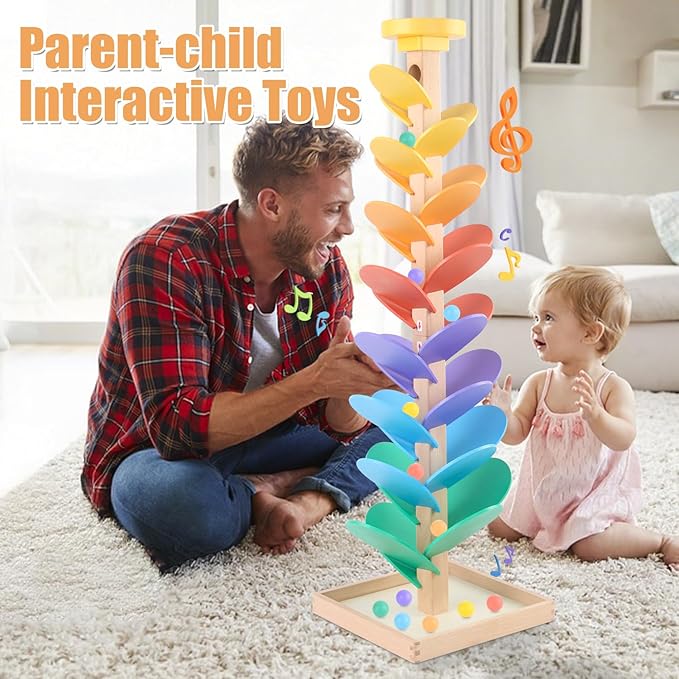 Wooden Marble Run for Kids 4-8 Boys Girls Toys Music Tree Wood Toddlers Marble Ball Run Game Leaves Toys for 3-5 Years Old Learning Montessori Color Sorting Toys Birthday Gift