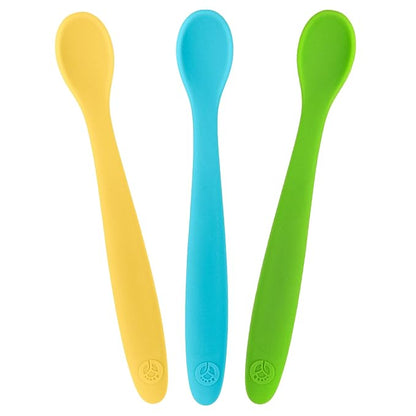 WeeSprout Silicone Baby Spoons - First Stage Infant Feeding Utensils With Soft-Tip, Bendable Kitchenware for Parent & Self-Feeding, Ultra-Durable, Dishwasher Safe, Travel Case, Set of 3