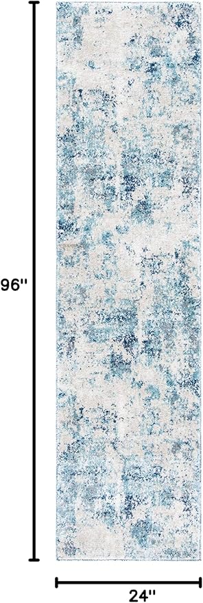 SAFAVIEH Aston Collection Runner Rug - 2' x 8', Ivory & Blue, Modern Abstract Design, Non-Shedding & Easy Care, Ideal for High Traffic Areas in Living Room, Bedroom (ASN710M)