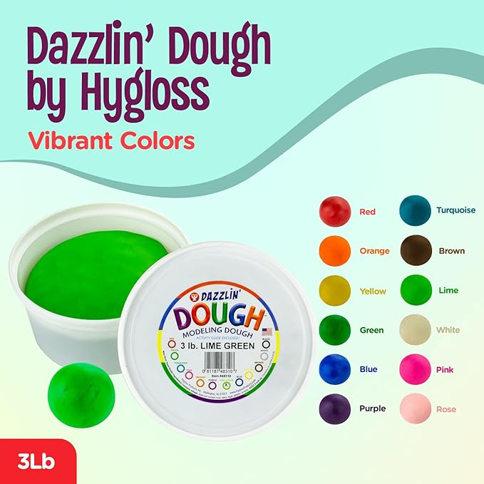 Hygloss Play Modeling Dough - Lime Green Dough Unscented - Safe & Non-Toxic for Kids Arts & Crafts - Party Favors - Classroom Supplies - 3lb