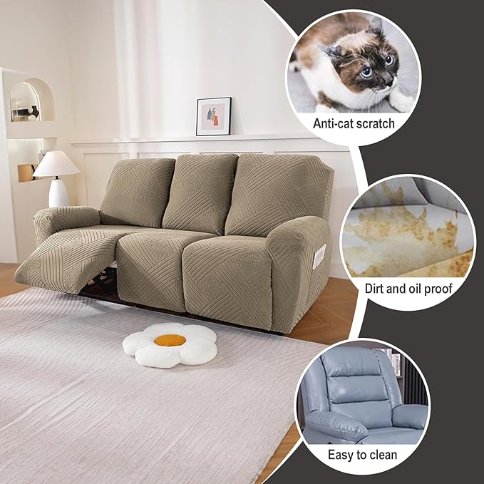 NORTHERN BROTHERS Recliner Sofa Covers 3 Seater - Reclining Sofa Covers Couch Covers for Reclining Couches Reclining Couch Covers, Khaki
