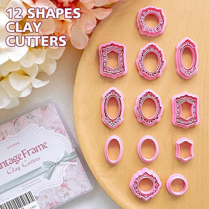 Keoker Vintage Frame Polymer Clay Cutters, Clay Earring Cutters Boho, 12 Shapes Polymer Clay Frame Cutters