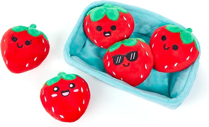 Emotional Support Strawberries by Relatable, Cuddly Stuffed Animals and Toys, Squishy Toys and Plushies, Great Gift Ideas for Loved Ones of All Ages, Includes 5 Plushies with Carrying Basket