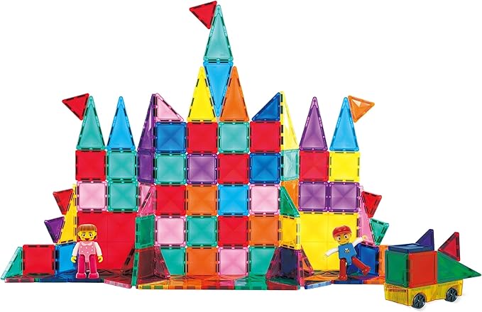 PicassoTiles 120 Piece Magnetic Building Block Mini Diamond Series Travel Size Magnet Construction Toy Set STEM Learning Kit Educational Playset Child Brain Development Stacking Blocks PTM120