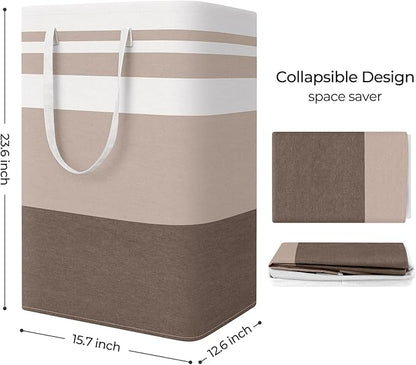 StorageRight Large Collapsible Laundry Basket Hamper with Easy Carry Handles，Freestanding Clothes Hampers for Laundry, Bedroom, Dorm, Towels, Toys, 75L, Khaki