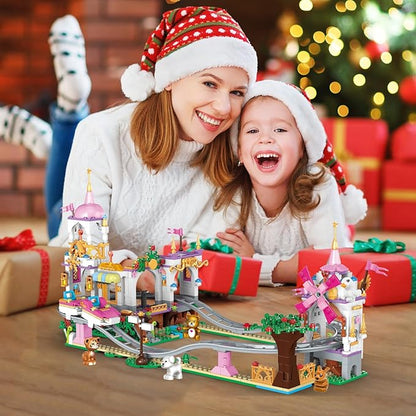 711 Piece Friends Roller Coaster Building Set,Girls Creative Amusement Park Building Kit,STEM Princess Castle | Pink Playground Park Model Building Toy,Christmas Birthday Gift for Girls Age 6+