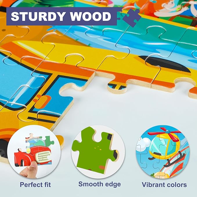 Roberly Wooden Puzzles for Kids Ages 4-8, 60 Pieces Jigsaw for Kids 3 4 5 6 7 8 Preschool Learning Educational Puzzle Toys Set for Boys Girls - Dinosaur, Ocean, Animal, Insect, Space, Vehicles