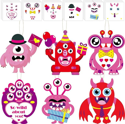 Qyeahkj 36 Sets Valentine's Day Monster Craft Kits for Kids DIY Valentines Monster Ornament Craft Sets Hanging Valentines Day Paper Card Gifts for Valentine Spring Party Class Activity Game Toys
