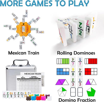 Yinlo Mexican Train Domino Set with Sound Effect, Dominoes Set for Travel, 91 Tiles Double 12 Colored Dominoes Travel Game Set with Aluminum Case（Adult Edition