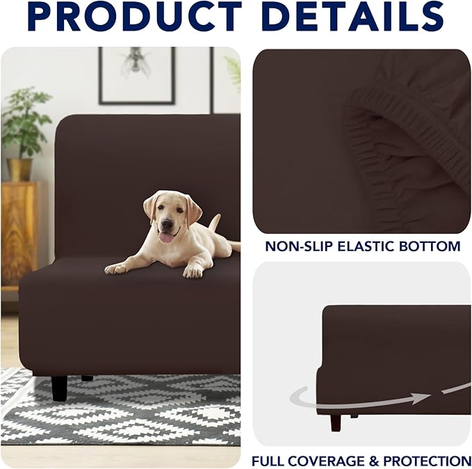 PureFit 100% Dual Waterproof Futon Cover, Waterproof Couch Cover for Futon - Stretch Non Slip Fleece Sofa Covers Washable, Leakproof Furniture Protector for Kids, Pets, Dog (Futon, Chocolate)