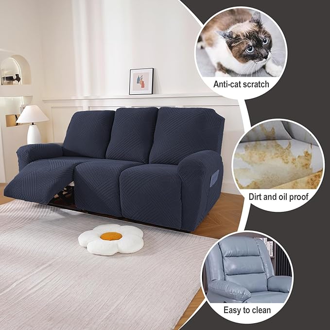 NORTHERN BROTHERS Recliner Sofa Covers 3 Seater - Reclining Sofa Covers Couch Covers for Reclining Couches Reclining Couch Covers, Deep Blue