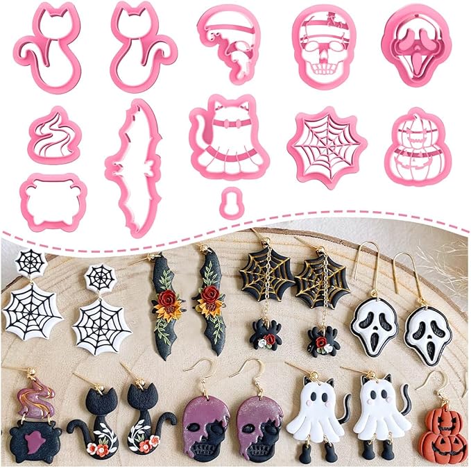 KEOKER Halloween Polymer Clay Cutters - 12 Shapes Cutters for Polymer Clay Jewelry Ghost