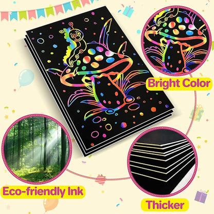 Scratch Rainbow Paper for Kids: 117 Pcs Magic Scratch Off Paper Children Art Crafts Set Kit Supplies Toys Black Scratch Sheets Notes Cards for Boys Girls Birthday Party Favors Christmas Easter Gift