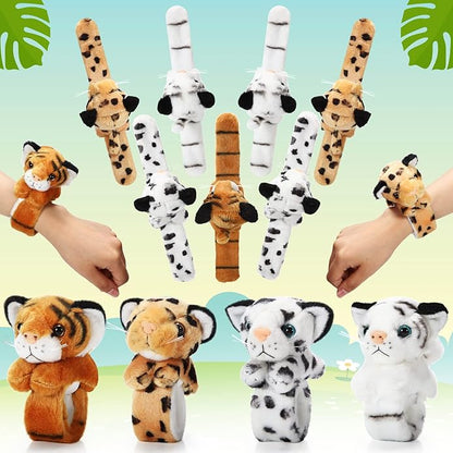 Lenwen 8 Pcs Stuffed Animal Slap Bracelets for Kids Plush Animals Slap Bracelets Bulk Cute Tiger Giraffe Turtle Koala Bracelets Wrist Animals for Girls Boys Valentine's Day Party
