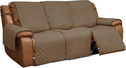 Easy-Going Recliner Sofa Cover, Reversible Couch Cover for 3 Seat Recliner, Split Sofa Cover for Each Seat, Furniture Protector with Elastic Straps for Kids, Dogs, Pets(3 Seater, Camel/Ivory)