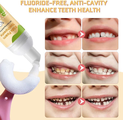 Kids Foam Toothpaste with Low Fluoride, Orange and Strawberry Flavor, Safe Natural Formul, Perfect for U-Shape Electric Toothbrush