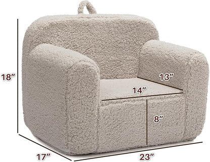 ALIMORDEN Kids Ultra-Soft Snuggle Foam Filled Chair, Toddler Cuddly Sherpa Reading Couch for Boys and Girls, Light Grey
