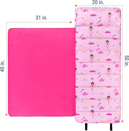 Wildkin Original Nap Mat with Reusable Pillow for Boys & Girls, Perfect for Elementary Daycare Sleepovers, Features Hook & Loop Fastener, Cotton Blend Materials Nap Mat for Kids