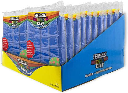 BAZIC Modeling Clay Blue Color 1 LB, Light Dough Art Craft, Non Toxic Gift for Artist Kids Toddler Boys Girls, Bulk for Classroom, 24-Pack