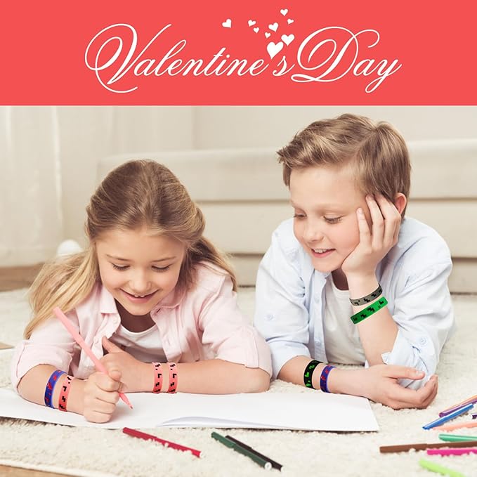 Pixel Miner Theme Party Favors, 24 Pieces Silicone Bracelets Wristband Small Size,Birthday Party Supplies,Valentines Day Gifts for Kids Classroom