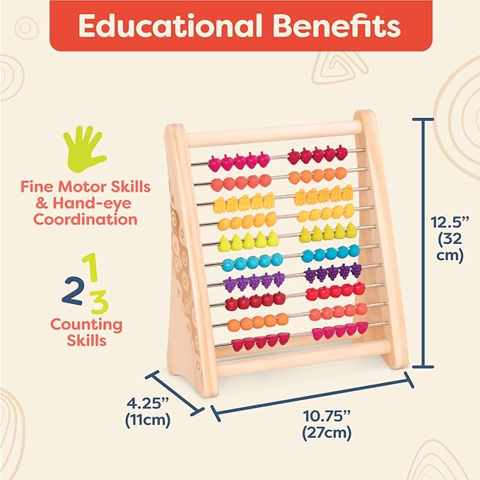 B. toys- Two-Ty Fruity!- Wooden Abacus for Kids- Developmental Learning Toy- Classic Math Toy with 100 Beads – Educational Toy for Addition and Subtraction – Numbers & Counting – 18 Months +