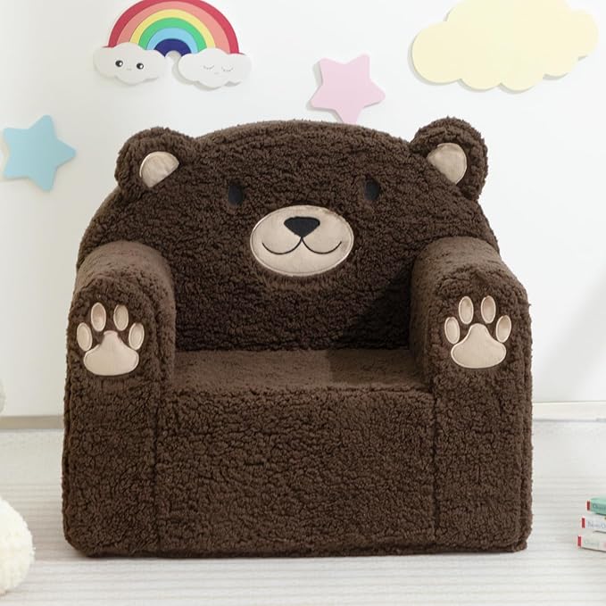 ALIMORDEN Toddler Couch Ultra-Soft Snuggle Chair, Comfy Sherpa Foam Filled Lovely Bear Sofa, Kids Cozy Corner Play Couch for Boys and Girls, Chocolate