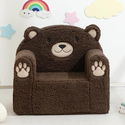 ALIMORDEN Toddler Couch Ultra-Soft Snuggle Chair, Comfy Sherpa Foam Filled Lovely Bear Sofa, Kids Cozy Corner Play Couch for Boys and Girls, Chocolate