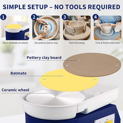 KMSUPERB Pottery Tools Kit with Batmate, 27PCS Clay Sculpting Tools Set, 12" Anti-Slip Pottery Wheel Bat Mat for Ceramics, Polymer Clay, Shaping, Trimming & Carving