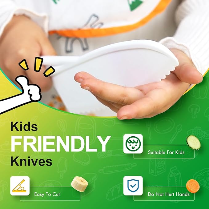 Montessori Toddler Knife Set-4PCS Kids Safe Knives and Cutting Board for Real Cooking Kids Cooking sets Real Cooking Kitchen Tools Toddler Friendly Kitchen Set