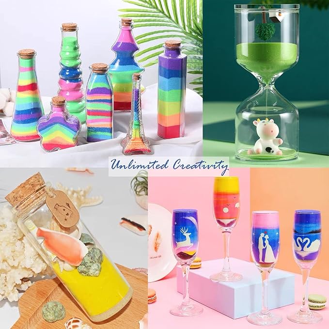 24 Pcs Art Sand, Assorted Colors Craft Sand Kit 1.25oz Bottles Sand Arts and Crafts Kit DIY Sand Painting Vase Glass Sand Scenic Sand Wedding Sand for Decorations Party Favors