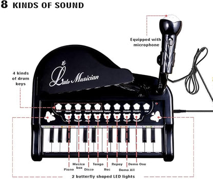 Love&Mini Toddler Piano - 24 Keys Black Baby Piano Toys with Microphone, Birthday Gifts for 3+ Year Old Girls and Boys