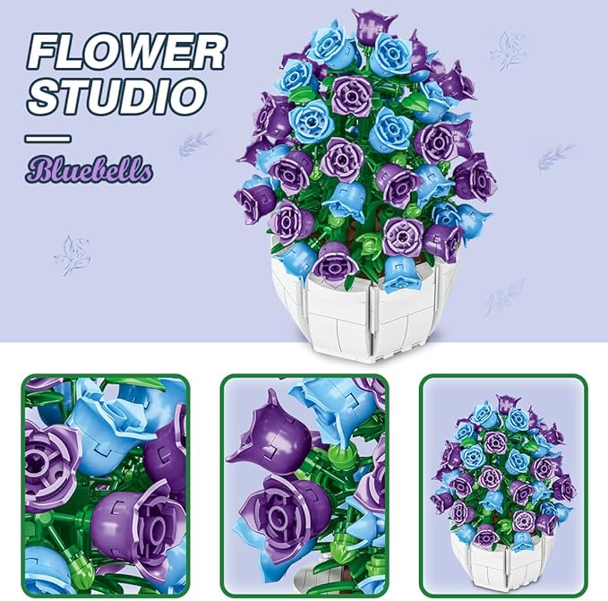 Bellflower Bouquet Building Block Set, 526 Pcs Mini Building Block Bouquet Building Block Set, Flower Building Toys, Creative Building Block Plant Series, Gift for Adults and Kids
