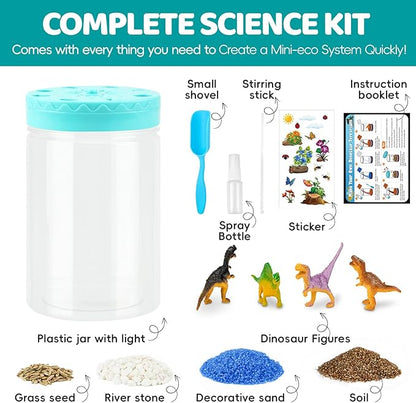 Light Up Dinosaur Terrarium Kit for Kids,Educational Science Kits,Gardening Kits Science Activities for Boys & Girls,DIY Creative Dinosaur Toys,Arts and Crafts Kit Gifts for Ages 4 5 6 7 8-12