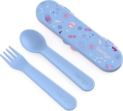 Bentgo Kids Utensil Set - Reusable Plastic Fork, Spoon & Storage Case - BPA-Free Materials, Easy-Grip Handles, Dishwasher Safe - Ideal for School Lunch, Travel, & Outdoors (Lavender Galaxy)