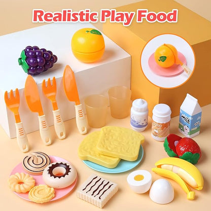 CUTE STONE Toy Kitchen Appliances Playset, Kids Kitchen Toy Mixer and Blender with Sound & Lights, Play Toaster, Cutting Play Food, Toddler Play Kitchen Accessories Set for Boys Girls