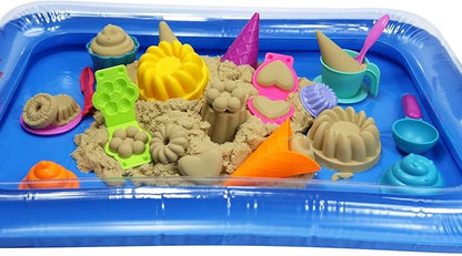 FYZ Brothers Play Sand Kit, Ice Cream Sand Toys, 3lbs Beige Sand, 25Pcs Sandbox Sand Kit Beach Toys for Girls Boys - Kitchen Molds Tools Toys